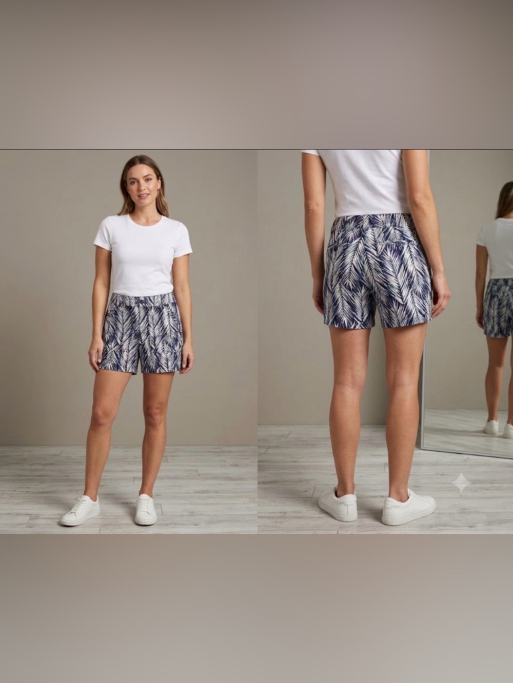 Banana Republic Palm Leaf Print Shorts Navy Purple Sz 6 100% Cotton